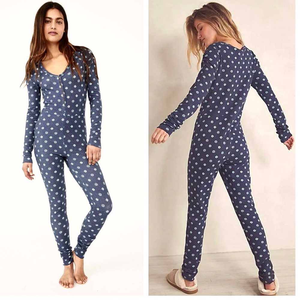 FREE PEOPLE Intimately Home Alone Long Johns NEW Size S Blue